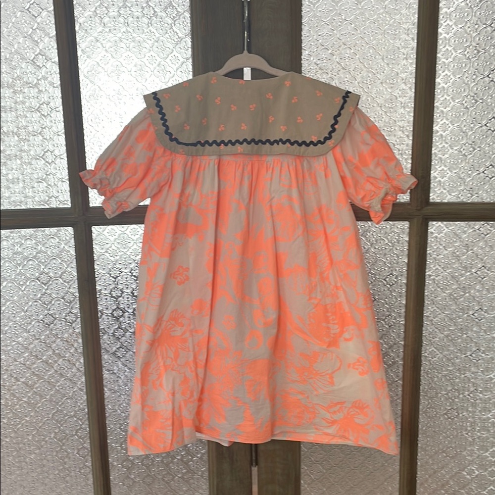 PH Play Big Collar Dress with Neon Peach Floral Print - Girl’s Size 6